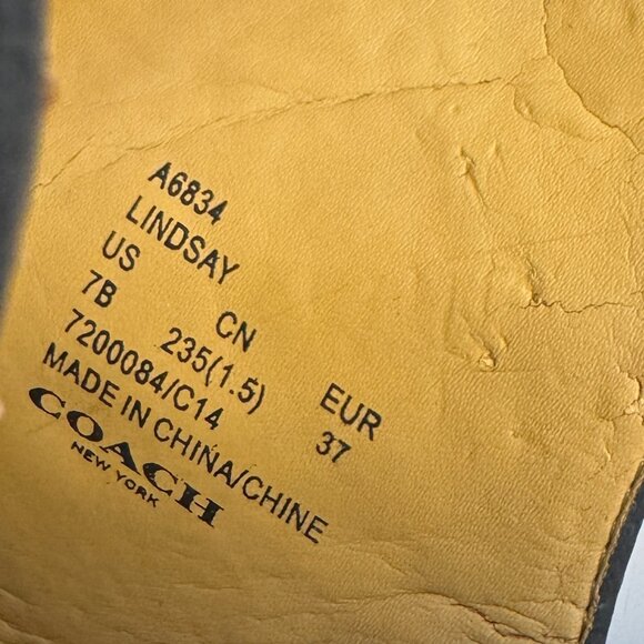 COACH Lindsay Safari Black Calf Leather Wedge Peep Toe Sandal Size 7 - Picture 8 of 12